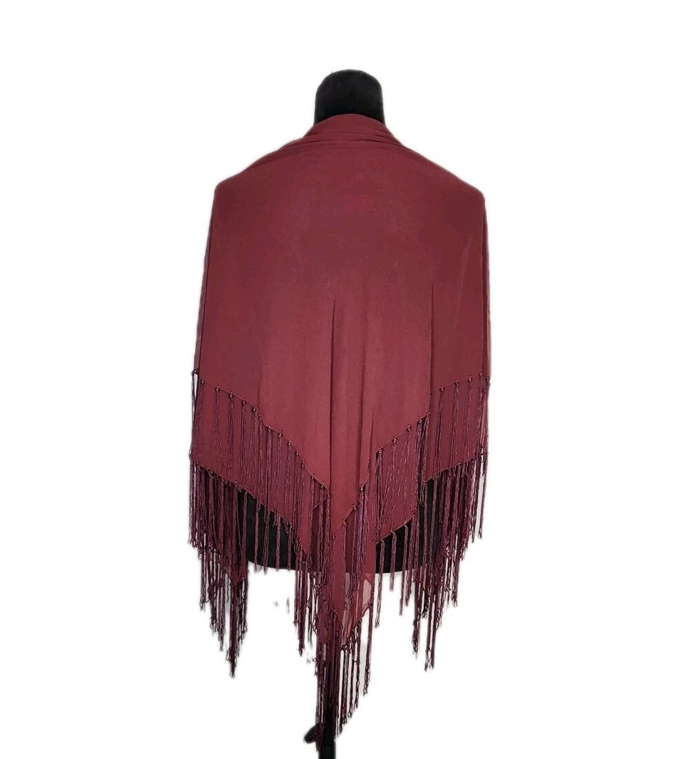 Collection XIIX ltd Vintage Large Square Maroon Chiffon Scarf w/ Fringe 41 in